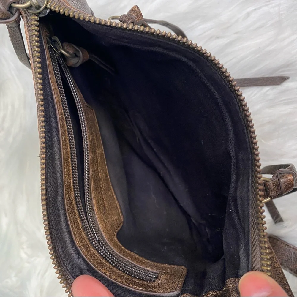 Marc New York Andrew Marc Brown Leather Crossbody Bag Multiple Zipper Pockets